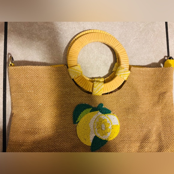 America & Beyond Beaded Lemon Jute Tote Bag - Picture 14 of 15